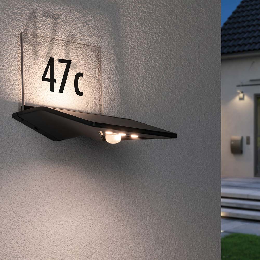 S.Luce Solar LED Hausnummer Yoko IP44 3000K Bewegungsmelder Anthrazit