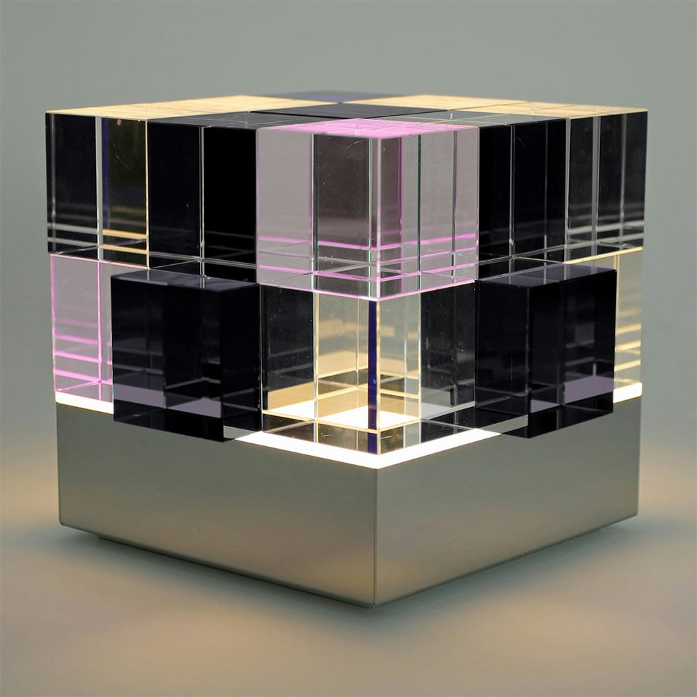 Tecnolumen Tischleuchte Cubelight Edelstahl Glas klar schwarz rosa zoom thumbnail 3