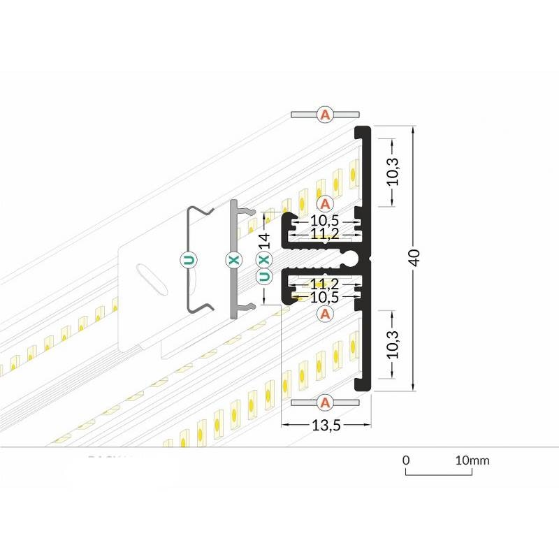 Aufbau-Wandprofil T-Form 200cm Schwarz für LED-Strips thumbnail 4