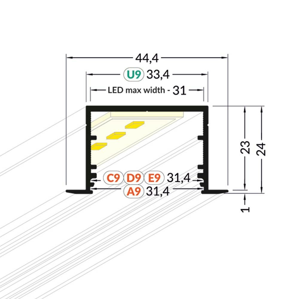 XXL Einbauprofil 200cm Alu-roh ohne Abdeckung für LED-Strips thumbnail 4