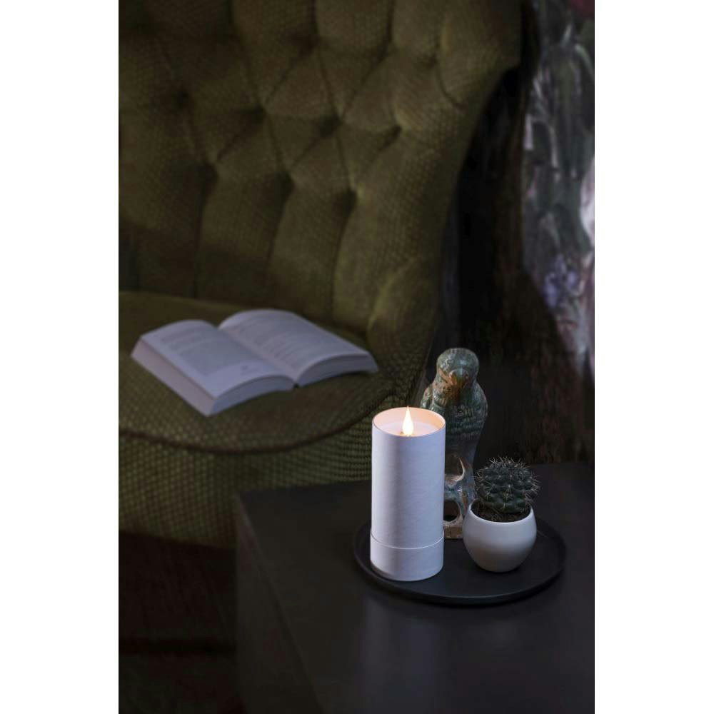 LED Kerze weiß in weißem Zylinder mit Deckel 3D Flamme Timer warmweiß batteriebetrieben Innen zoom thumbnail 1