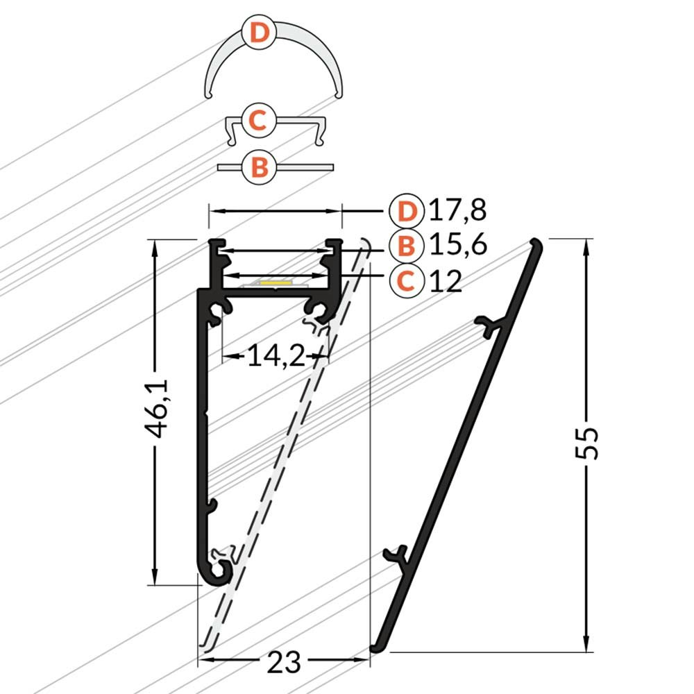 Aufbau-Wandprofil schräg 200cm Alu-roh ohne Abdeckung für LED-Strips thumbnail 5