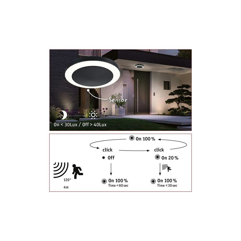Circula LED Außen Deckenleuchte mit Sensor Schwarz thumbnail 6