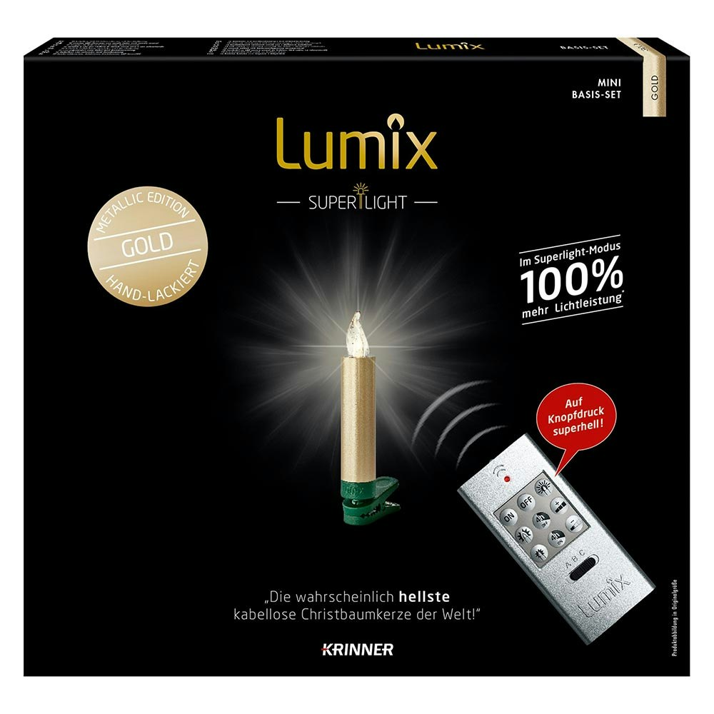 Krinner LED Christbaumkerzen Lumix Superlight Mini Goldfarben Basis 1