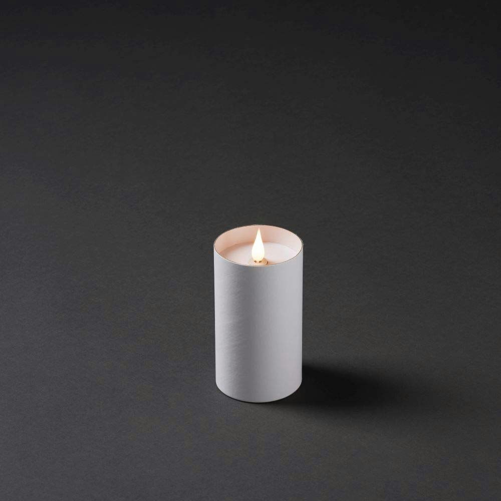 LED Kerze weiß in weißem Zylinder mit Deckel 3D Flamme Timer warmweiß batteriebetrieben Innen zoom thumbnail 3