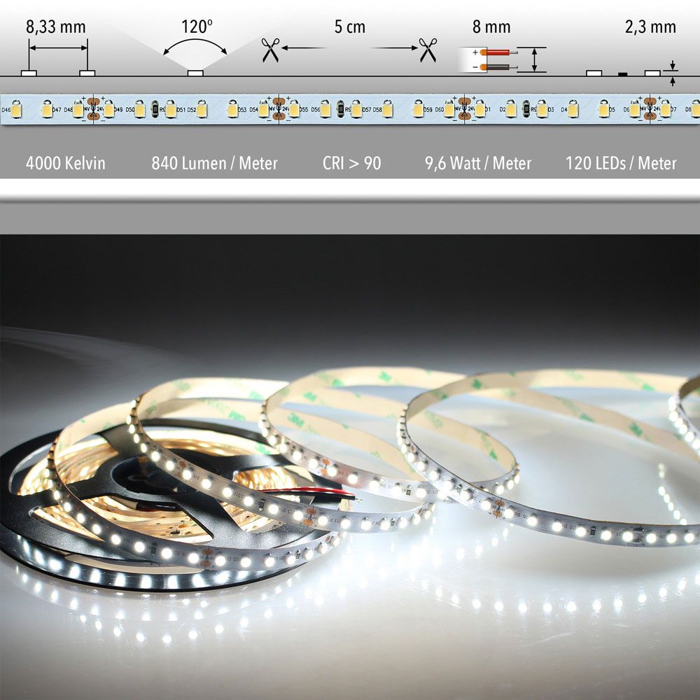 S.Luce 5m LED-Strip 9, 6 W/m Neutralweiß IP20