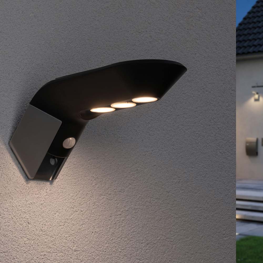 S.Luce LED Solar Wandlampe Soley mit Bewegungsmelder IP44 3000K Anthrazit