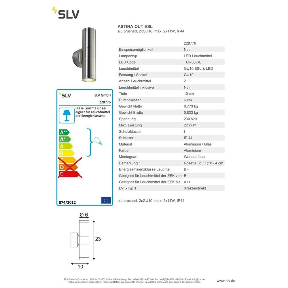 SLV Astina Out ESL alu brushed 2xGU10 max. 2x11W IP44 zoom thumbnail 3
