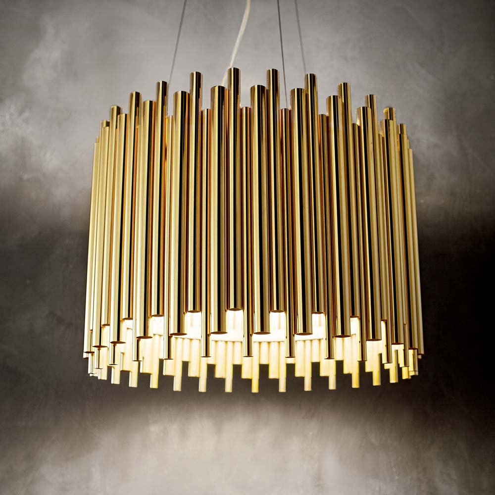 S.Luce Ideal Lux Pendelleuchte Pan 5-flg. Goldfarben, Klar