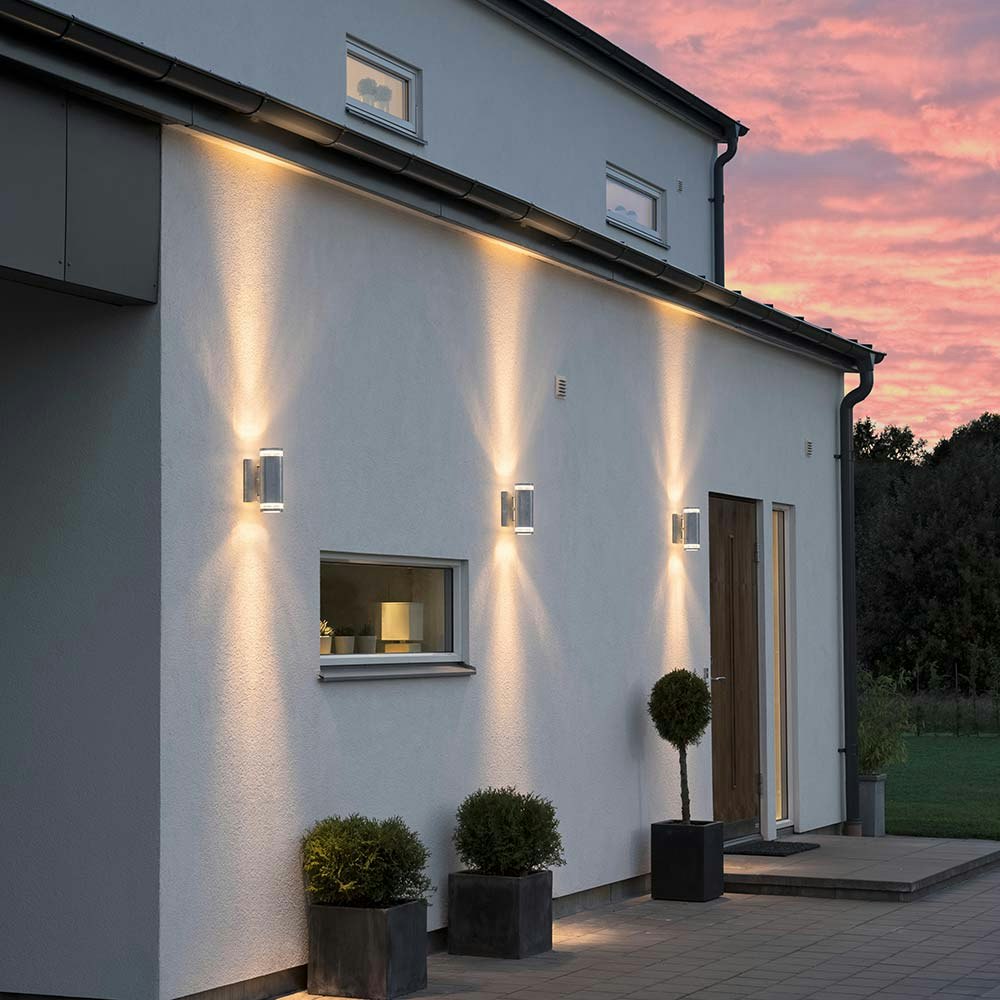 Außen-Wandlampe Modena mit Doppel-Lichtkegel galvanisierter Stahl, klares Acrylglas, Reflektor thumbnail 2