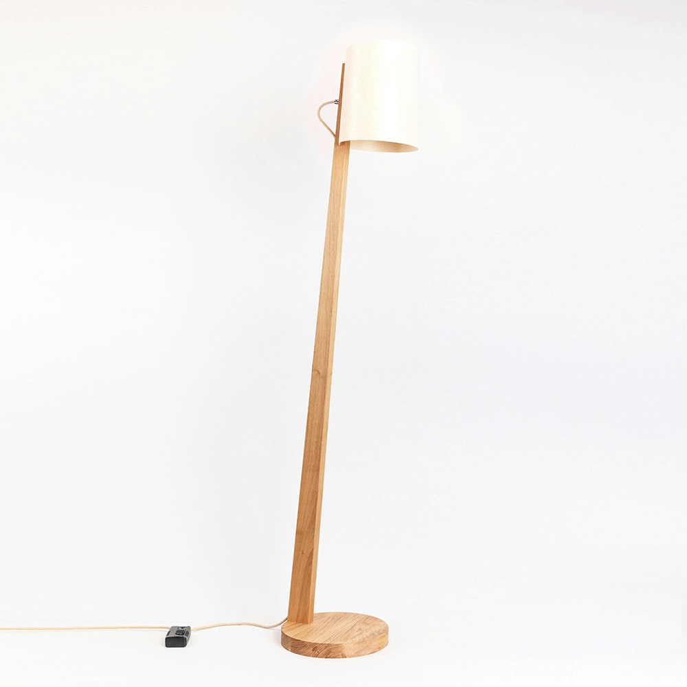 Holz Stehlampe mit Schirm Zylindrisch 167cm 1