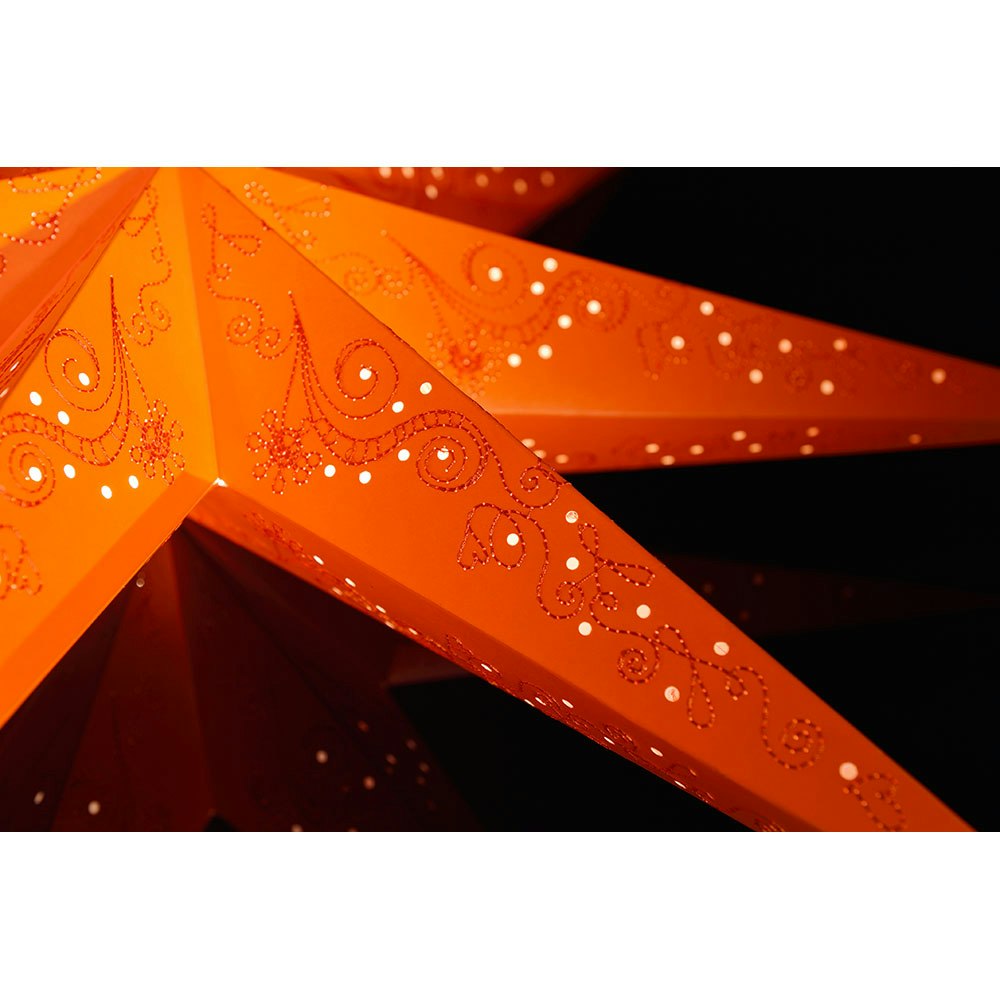 Oranger Papierstern perforiert orange bestickt 7 Zacken ohne Leuchtmittel zoom thumbnail 3