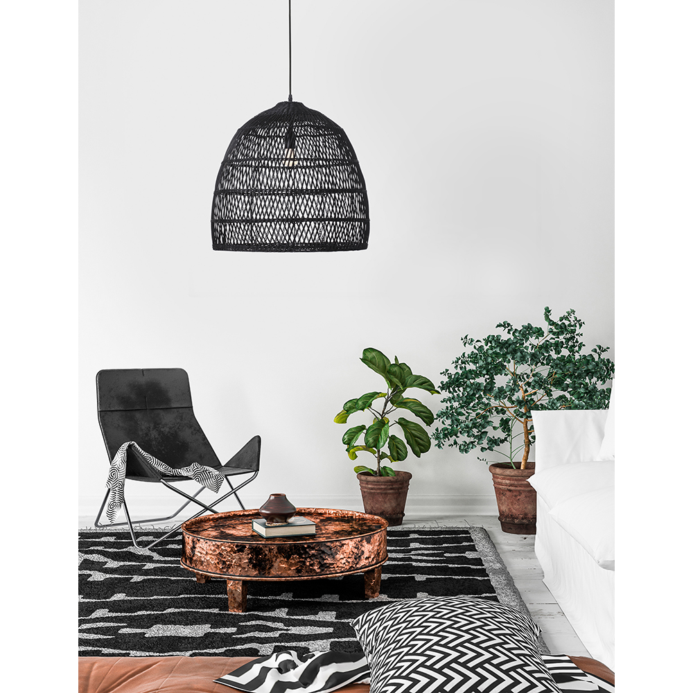 S.Luce Nova Luce Destin Hängeleuchte Ø 53cm Rattan Schwarz