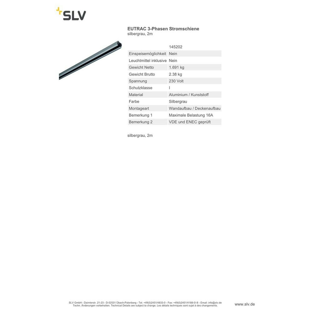 SLV Eutrac 3-Phasen Stromschiene Silbergrau 2m thumbnail 4