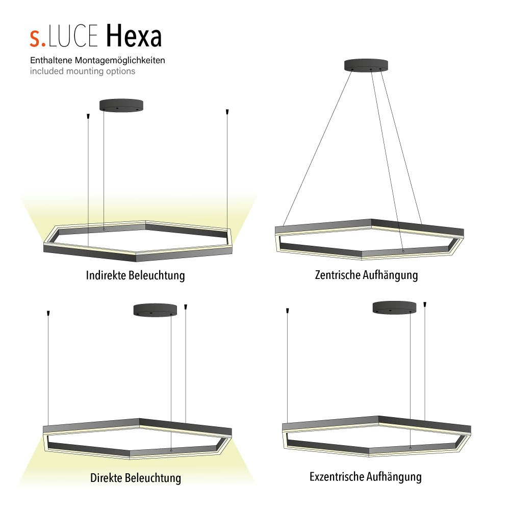 s.luce Hexa eckige LED-Pendelleuchte Esstisch Direkt oder Indirekt thumbnail 3