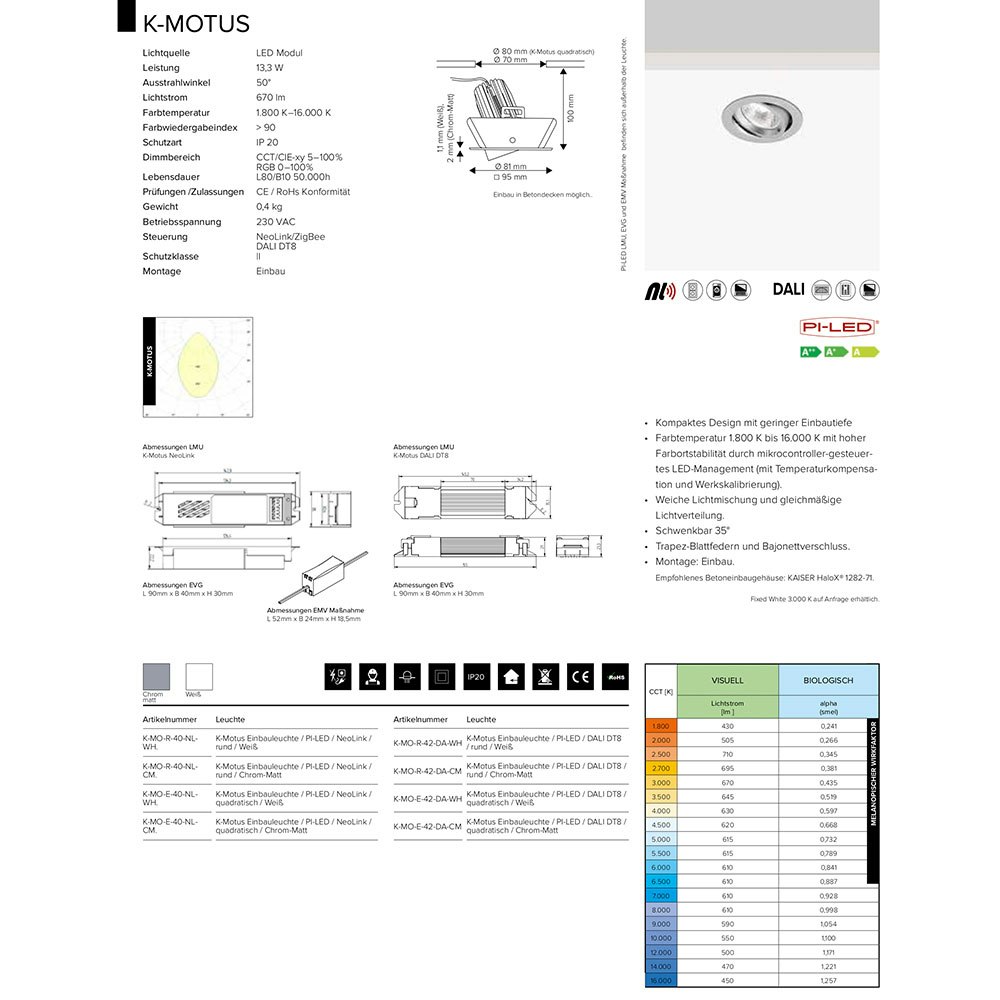 Kiteo K-Motus HCL Tageslicht Einbauspot RGBW schwenkbar Neolink DALI zoom thumbnail 3