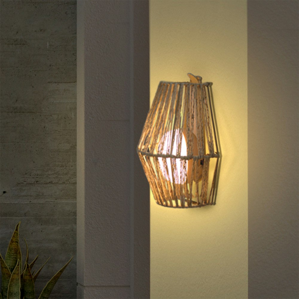Sisine Boho-Style LED Seegras Akku-Außenwandlampe zoom thumbnail 1