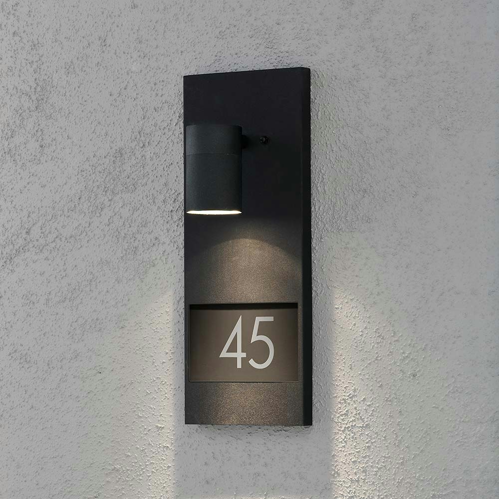 Modena Außen-Wandleuchte mit Hausnummern Schwarz Schwarz, klares Glas, Reflektor
                                        