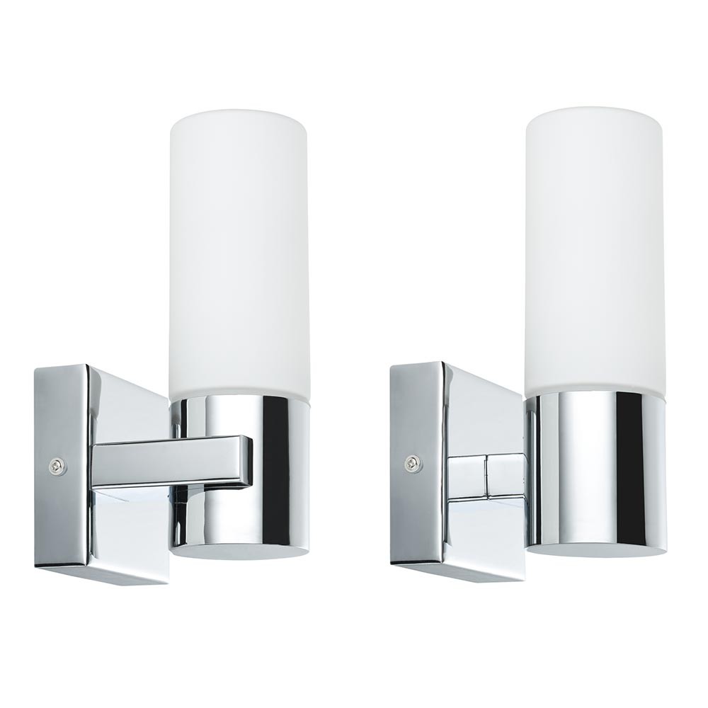 S.Luce Wandleuchte Gemini WL IP44 max. 40W E14 2er Pack Chrom Satin Glas