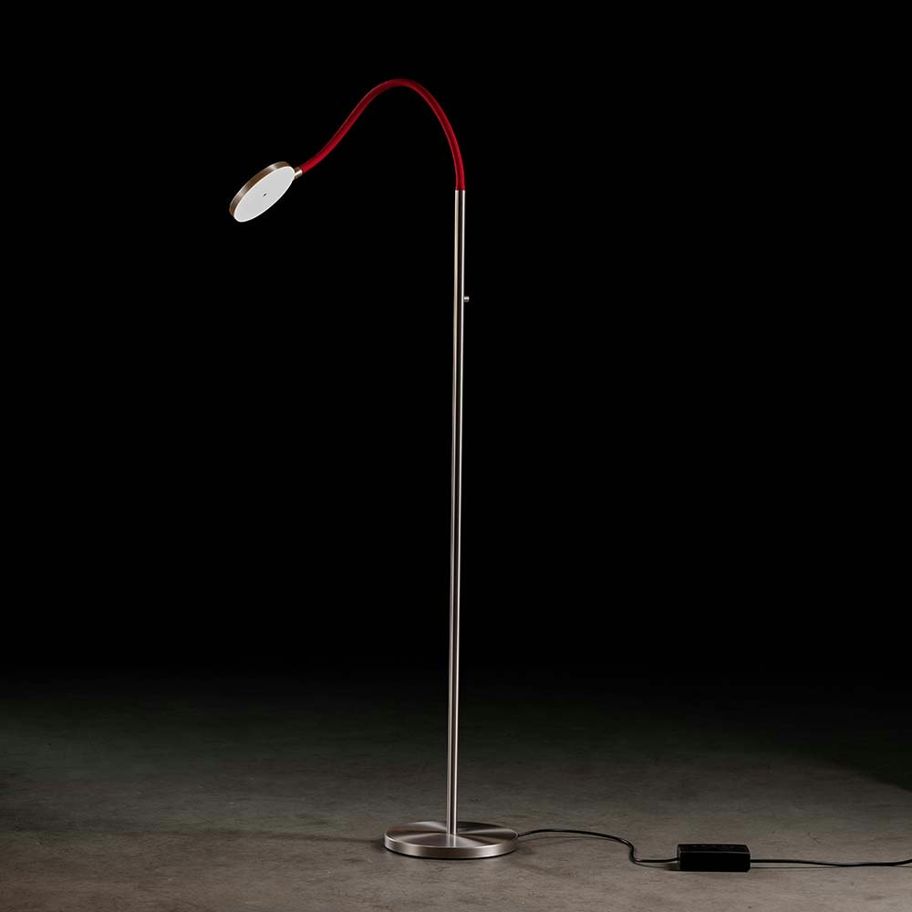 Holtkötter LED floor lamp FLEX S aluminium matt, red with touch dimmer 2200lm 2700K 1