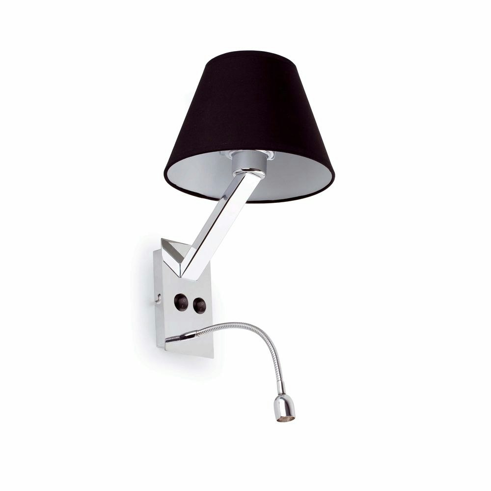 Wandlampe MOMA-2 mit LED-Lesearm Chrom, Schwarz 1