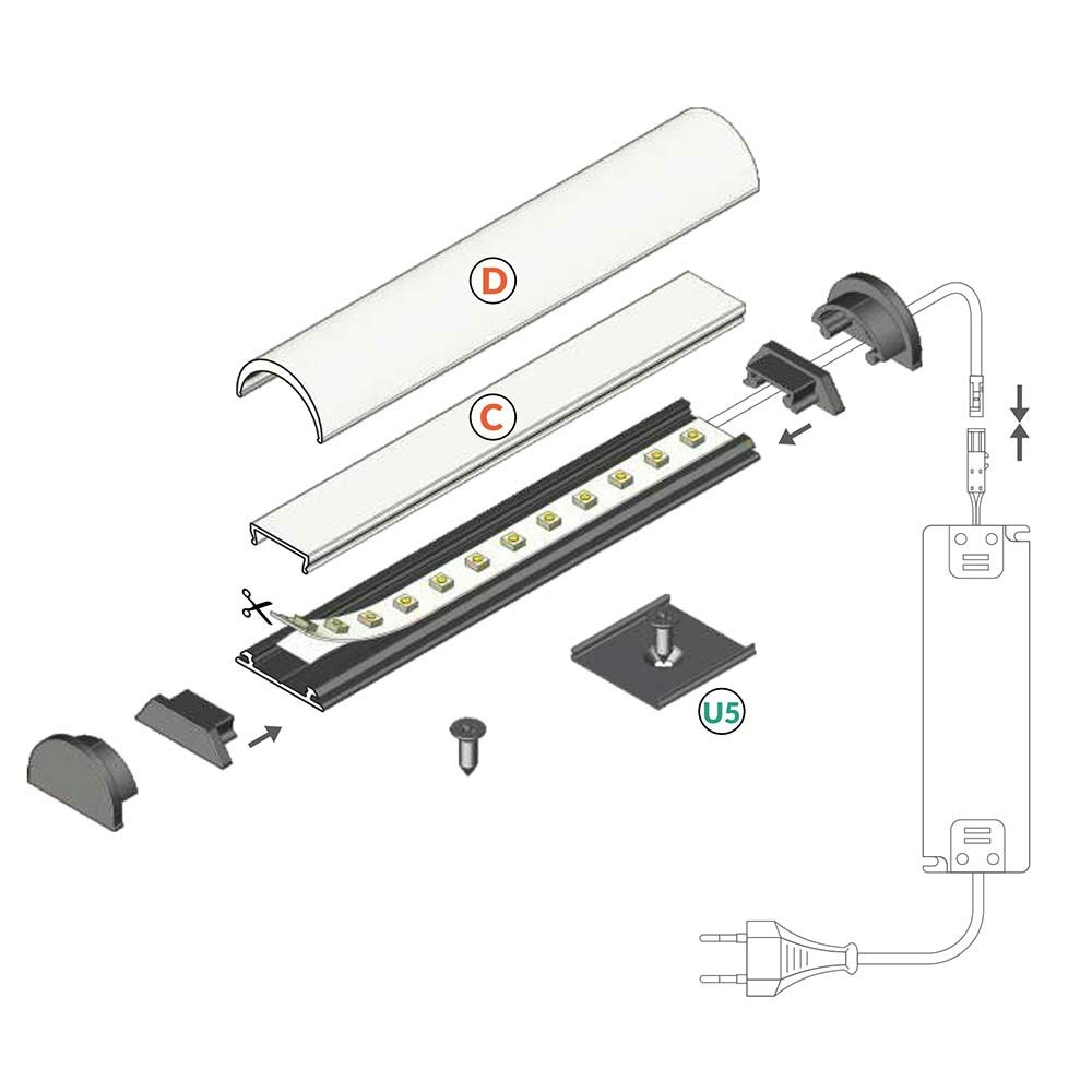 Aufbau-Biegeprofil 200cm Alu-roh ohne Abdeckung für LED-Strips thumbnail 5