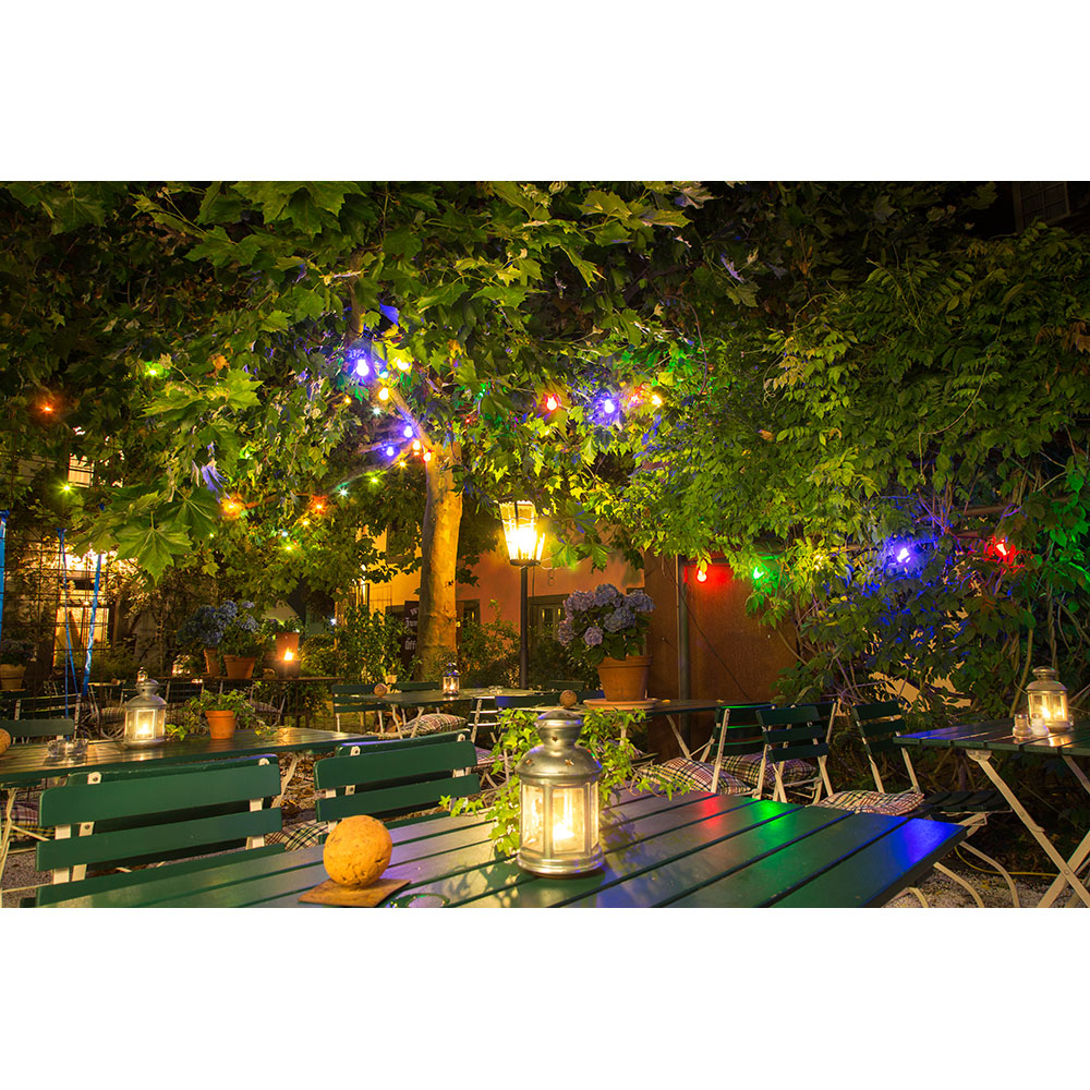 S.Luce LED Biergartenkette 20er bunt milchig 160 Warmweiße Dioden 24V