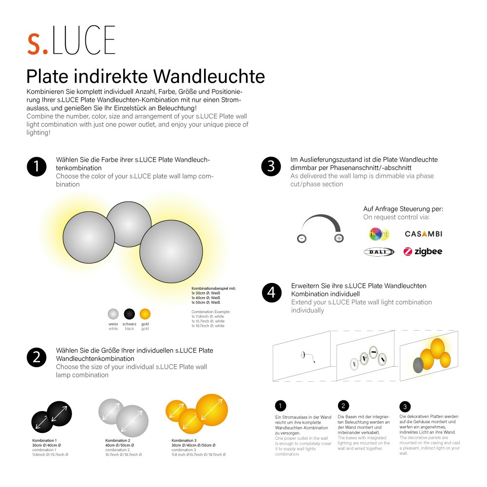 s.luce Cloud indirekte LED Wandleuchte Kombination » 30/40, Schwarz,  Phasenanschnitt/-abschnitt (Dimmschalter)