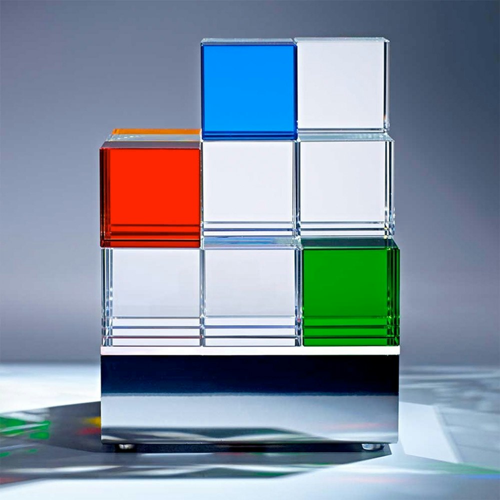 Tecnolumen Tischleuchte Cubelight Edelstahl Glas klar farbig thumbnail 3