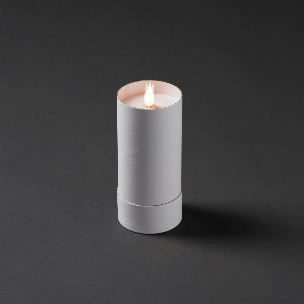 LED Kerze weiß in weißem Zylinder mit Deckel 3D Flamme Timer warmweiß batteriebetrieben Innen thumbnail 5