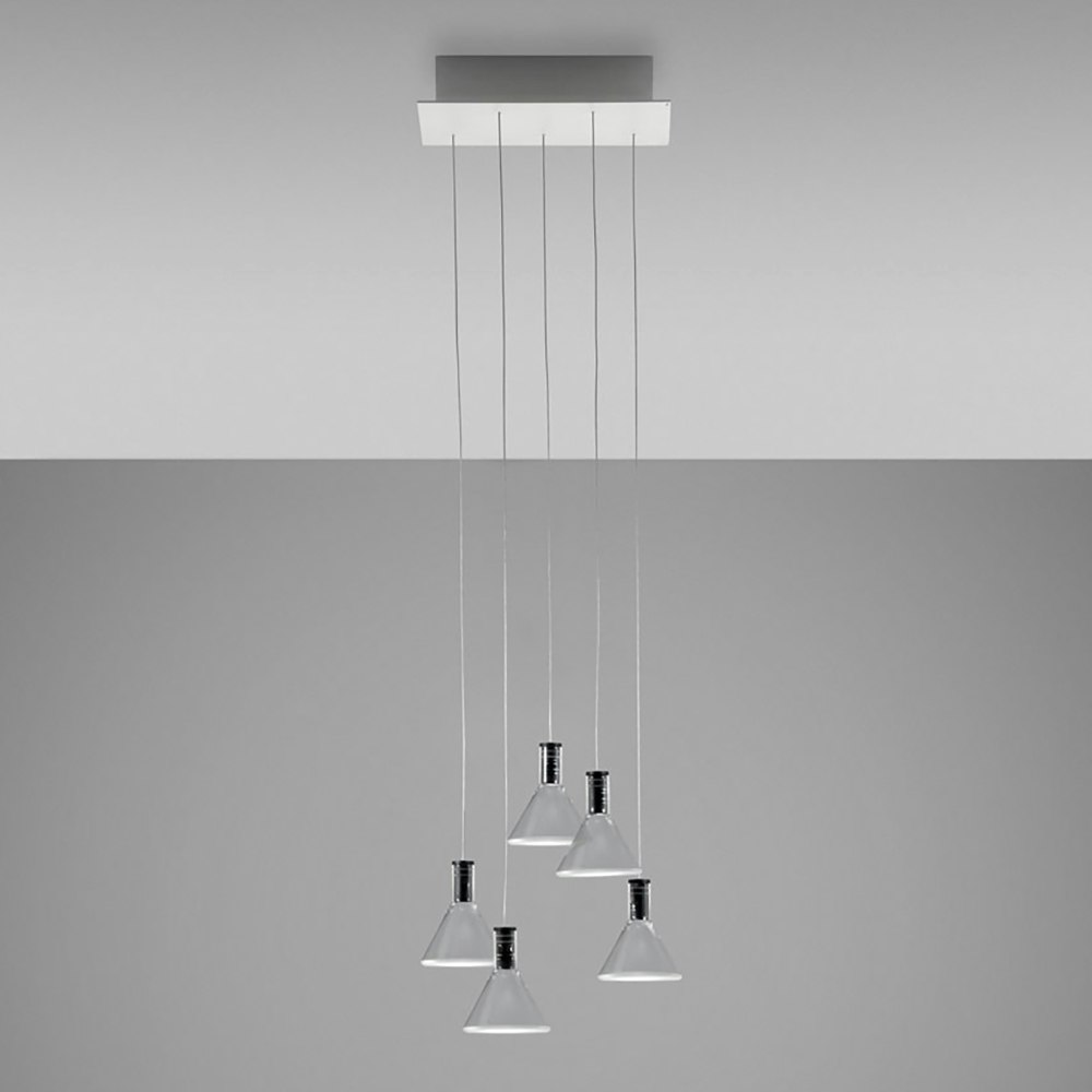 S.Luce Fabbian Multispot LED-Hängeleuchte Polair 5-flammig eckig