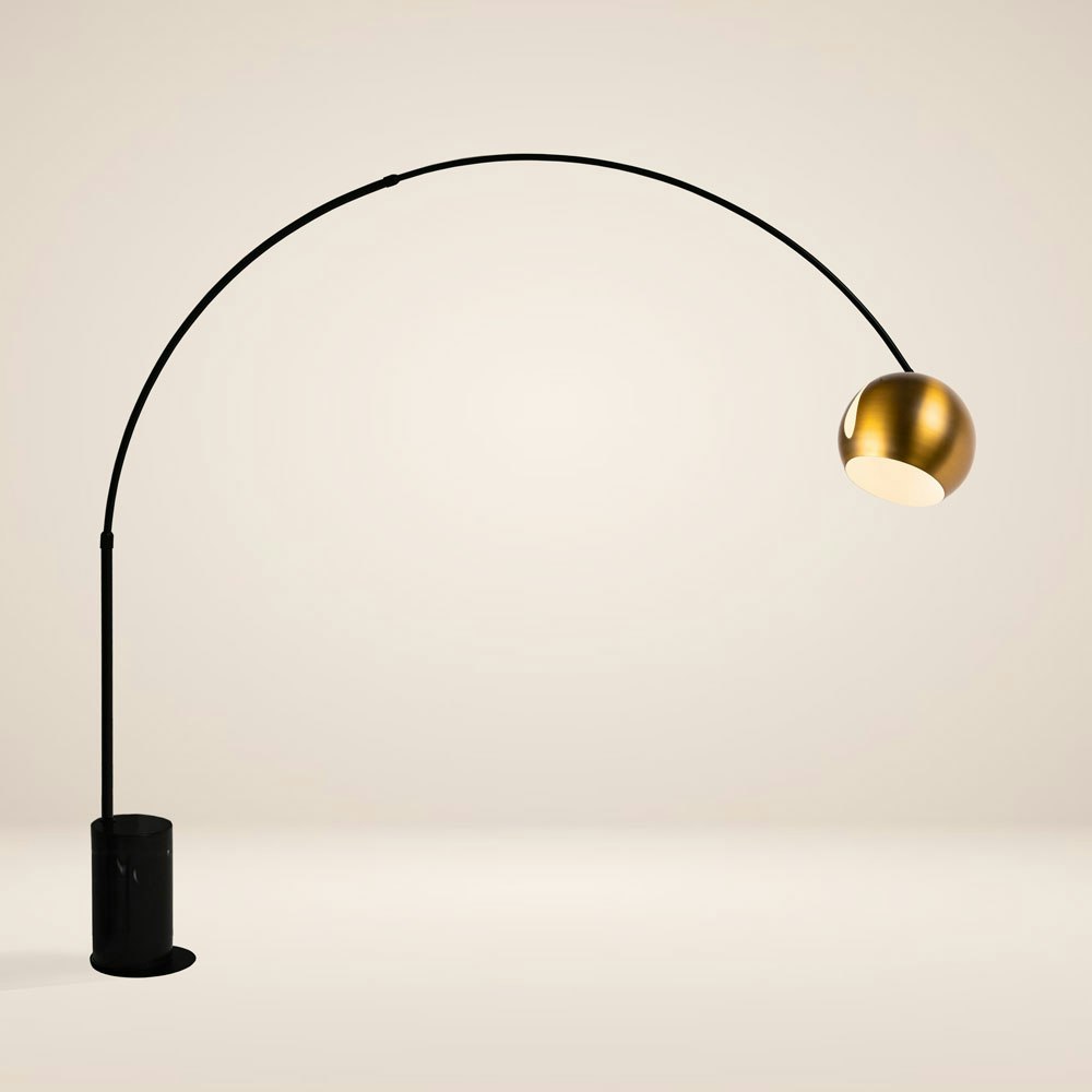 Marmorfuß Schwarz, Design-Bogenlampe » s.luce Kupfer mit Ball modern