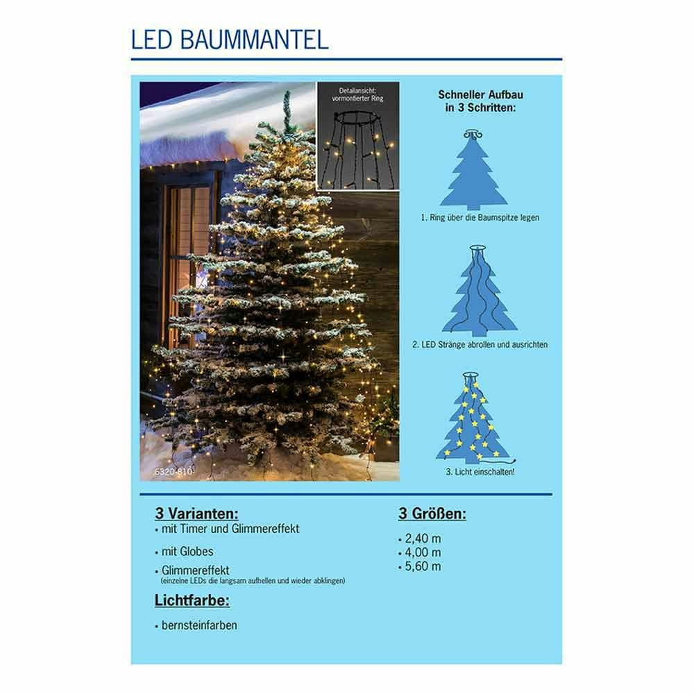 LED Baummantel mit Ring, Glimmereffekt & 8h Timer Schwarz » Ø 11.8cm