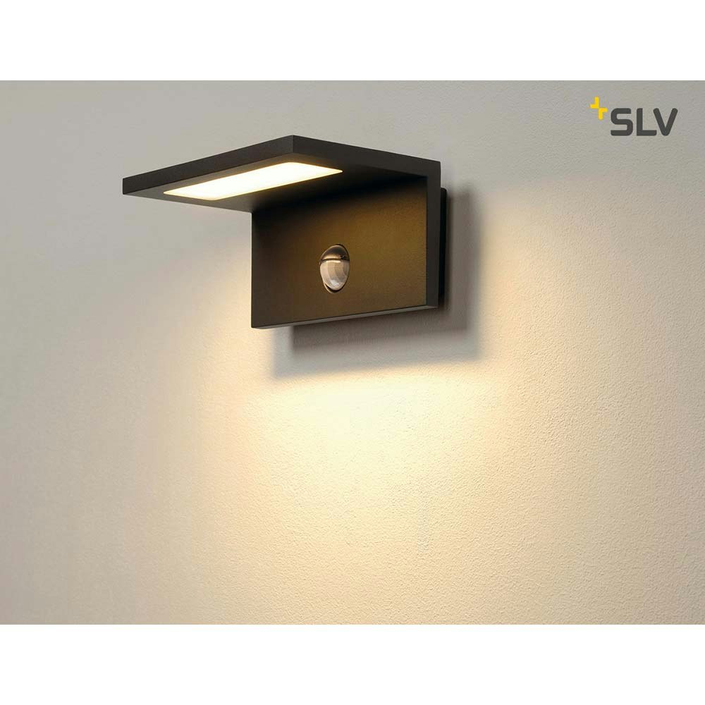 SLV LED Sensor LED Außen-Wandaufbauleuchte IP44 Anthrazit 3000K 2