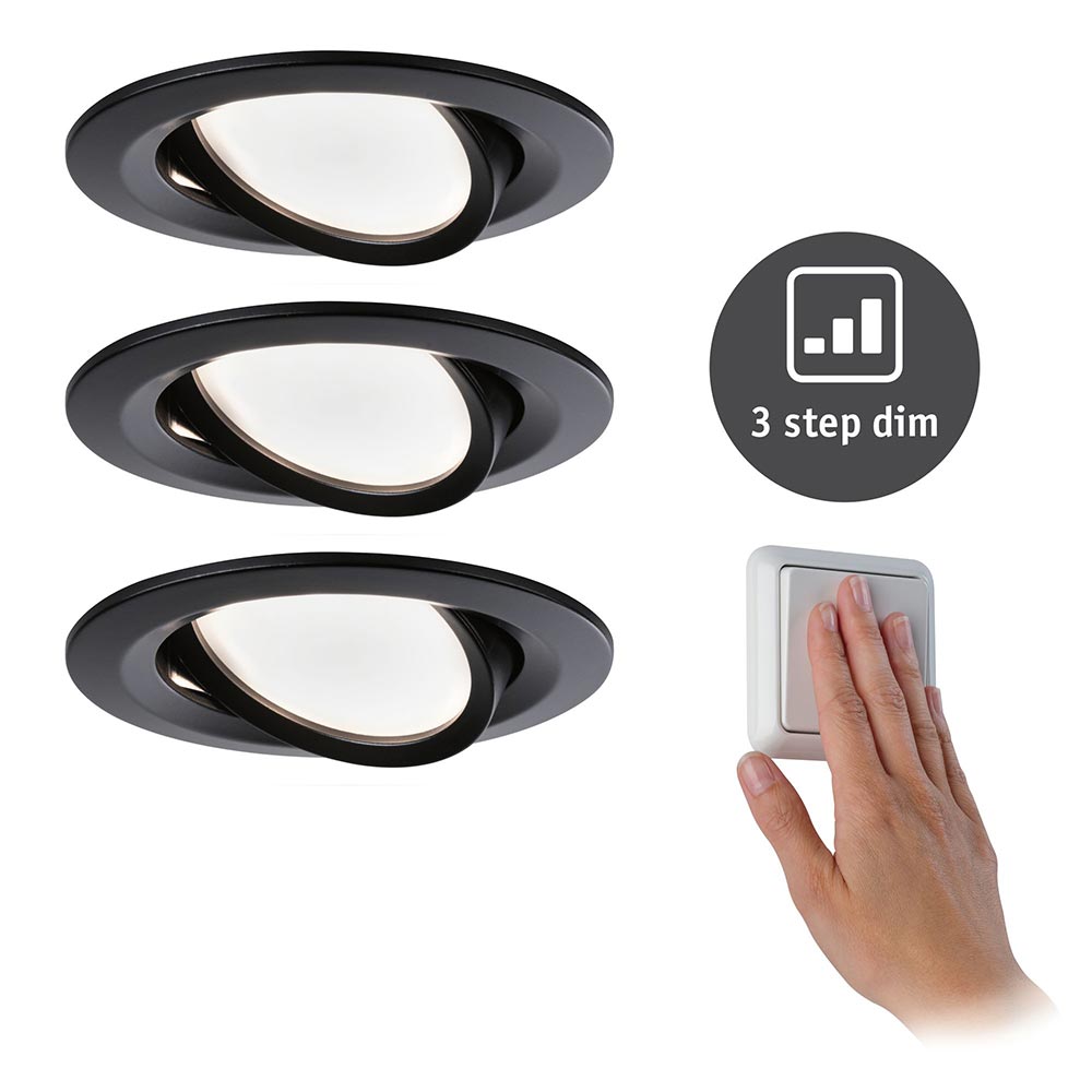 S.Luce LED Einbauleuchte Nova LED Schwarz mit 3 Stufen-Dimmer