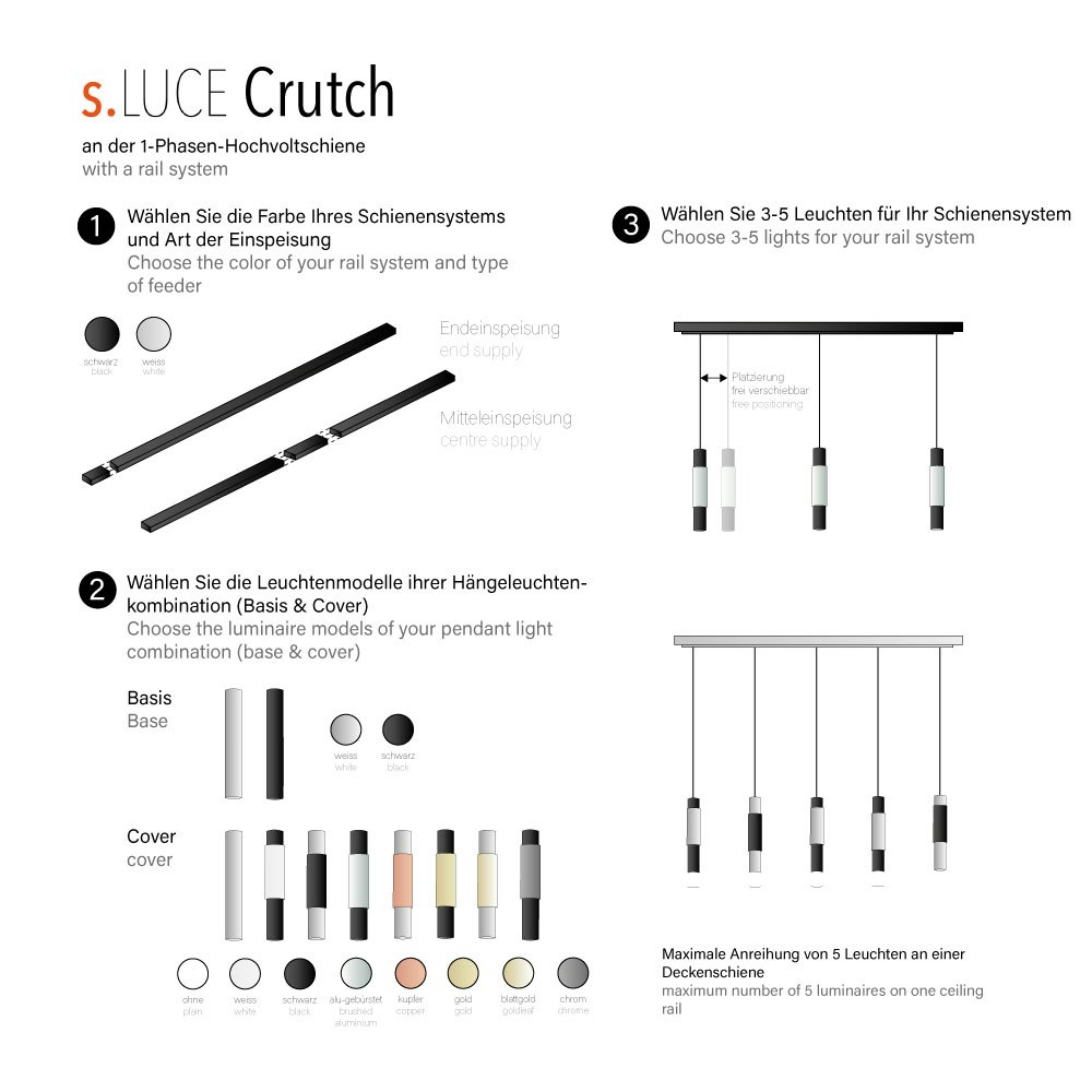 s.luce Crutch Hängelampe inkl. 1-Phasen-Schienensystem thumbnail 4