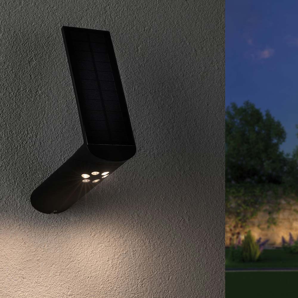 S.Luce LED Solar-Wandlampe Ilias IP44 3000K Bewegungsmelder Anthrazit